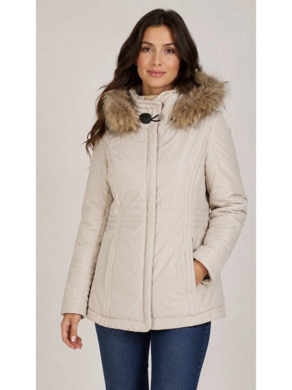 VTG Marvin Richards Ivory Down Real Fur Removable Hood Zip Jacket Coat